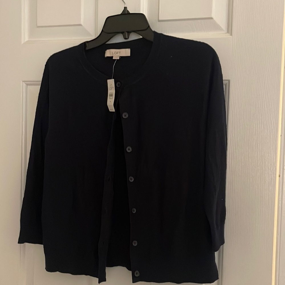 Loft navy cotton light sweater 3/4 sleeves. NWT.